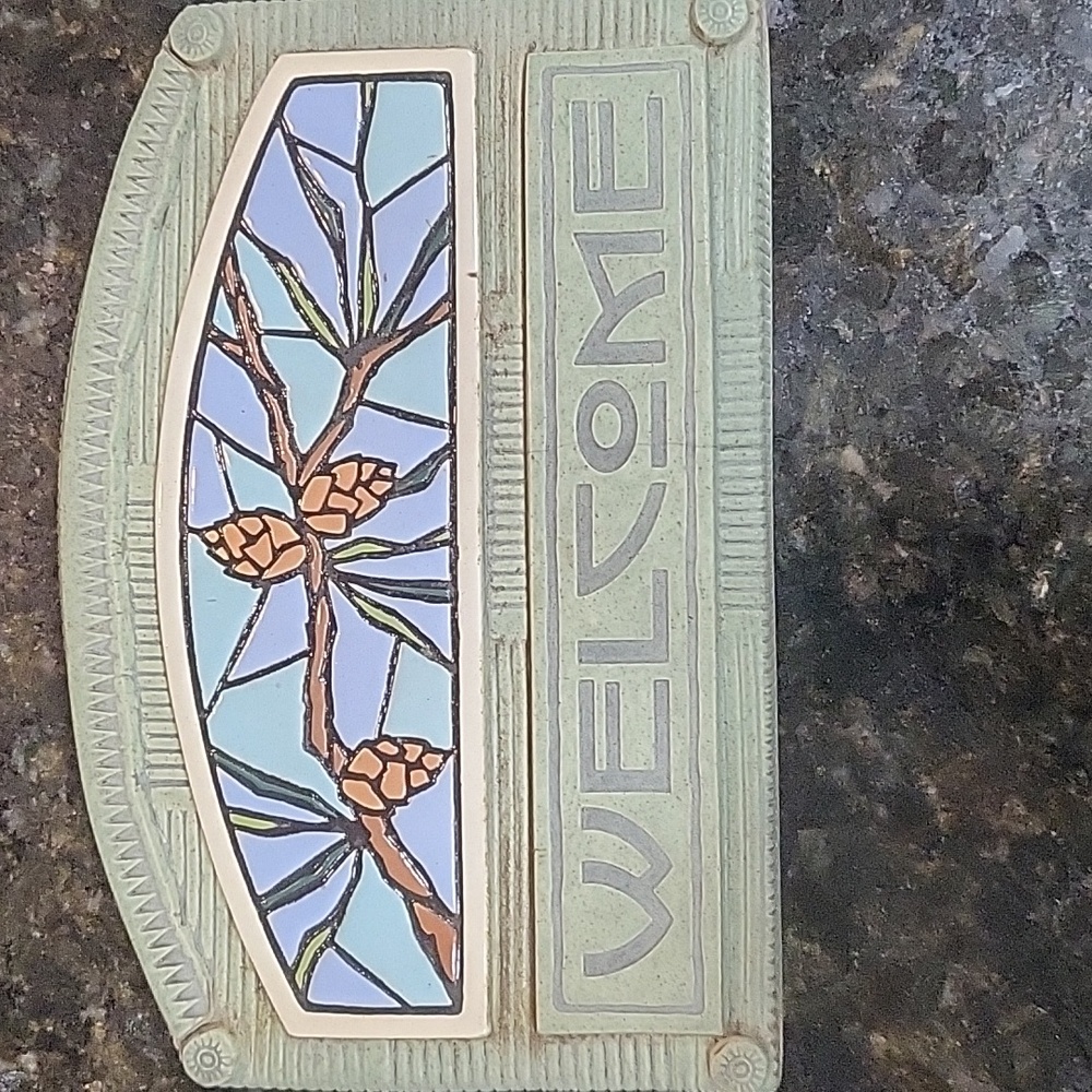 Art Deco Welcome Tiled Motif For Front Door Pine Cones